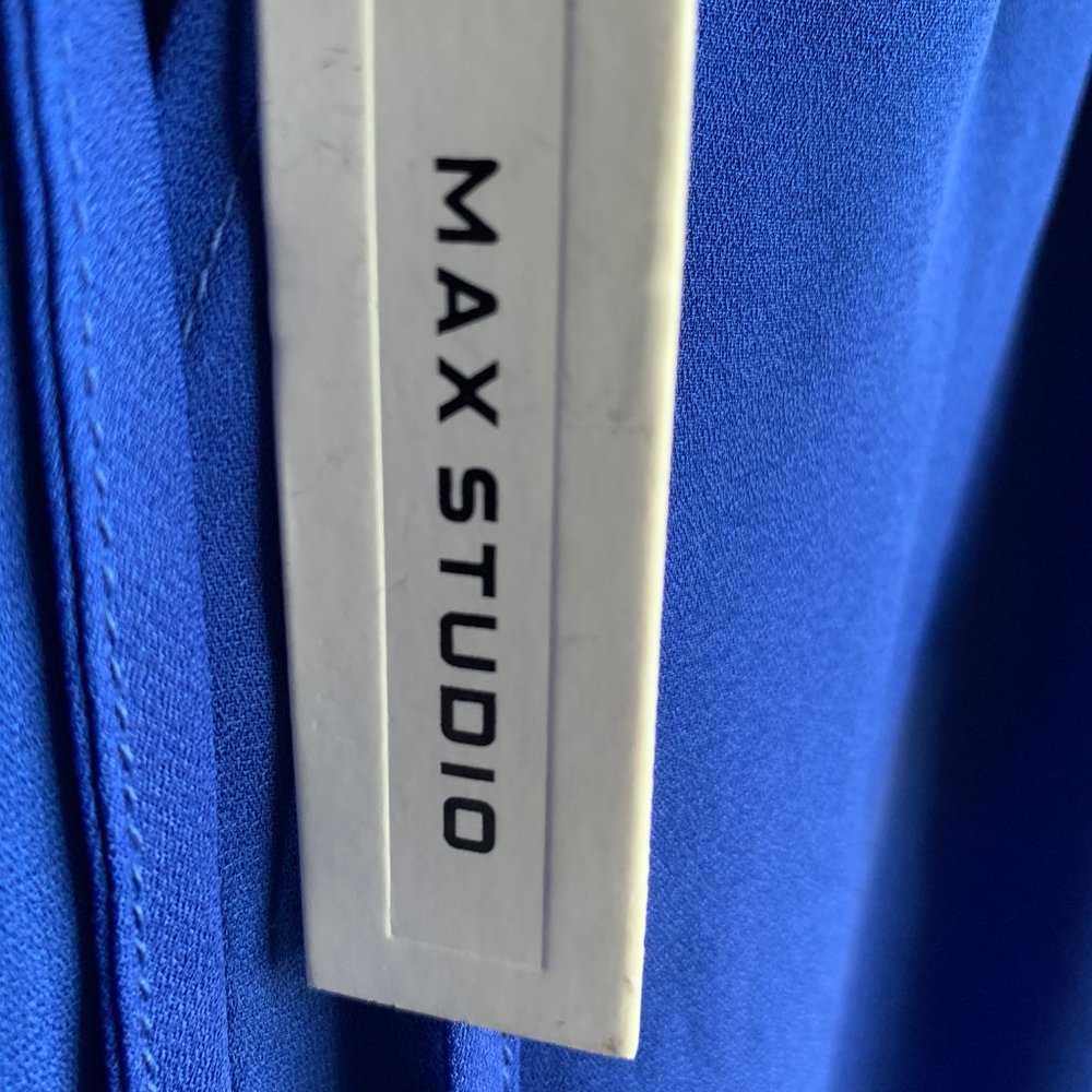 NWT Max Studio Cobalt Blue Ruffle Cap Sleeve Blouse Women’s Small - Picture 7 of 7